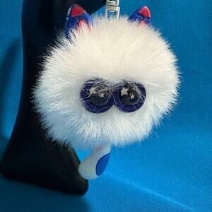 Cute White Blue Eyes Pom Pom Cat   Pendant Girl Key Chain Handbag Chain New